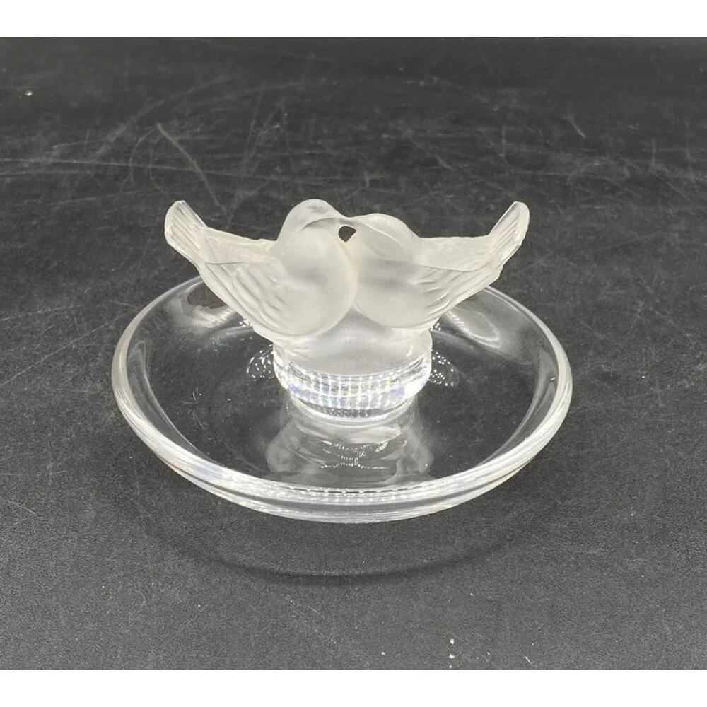 Lalique France Signed Birds Crystal Ring Trinket Dish Deux Colombes Kissing - Picture 3 of 11